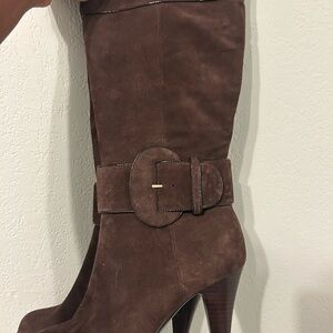 Brown Suede Knee-High Boots